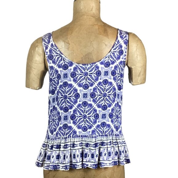 Patrons of Peace Sleeveless Ruffle Hem Embroidered Tank Top Sz S Blue White 238F - Picture 4 of 7